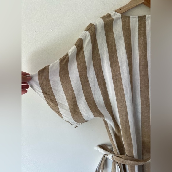 Faherty Willow Wrap Dress Bronze Stripe Short Sleeve Linen Blend Size Medium - Picture 9 of 11